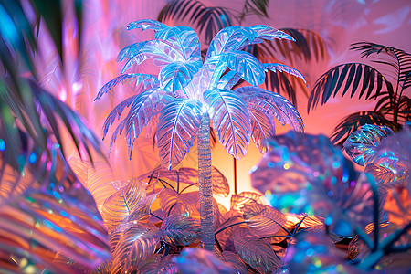玻璃棕榈树叶背景图片