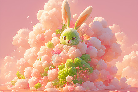 棉花糖制成的小绿兔子图片