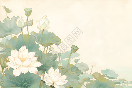 白色莲花和荷叶高清图片