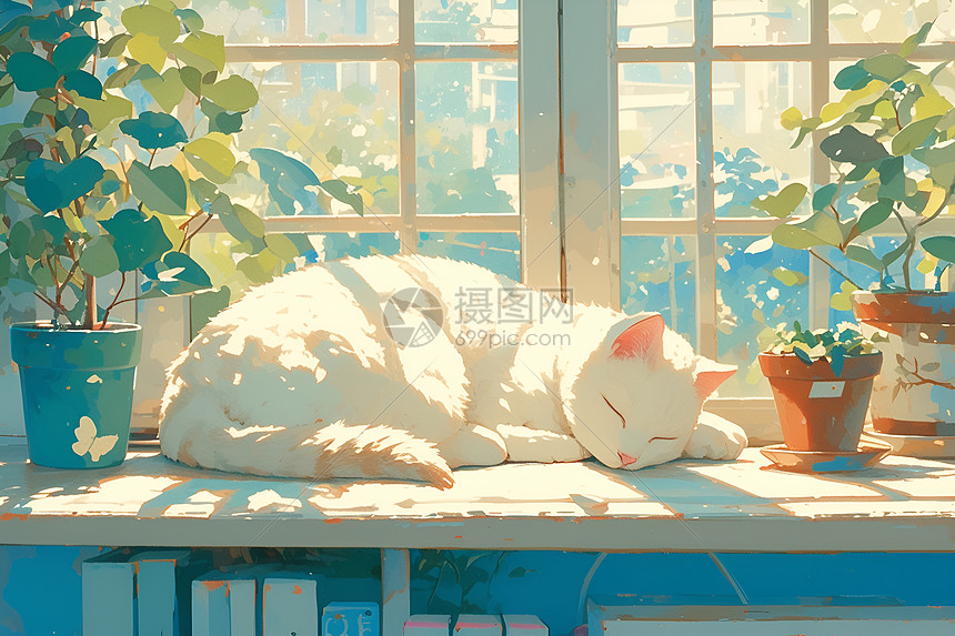 窗台上睡觉的短毛猫图片
