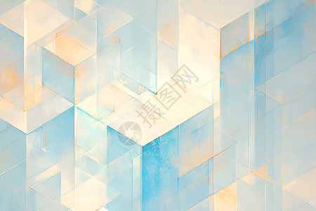 蓝白几何玻璃质感壁纸图片