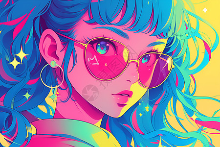 Disco女孩戴着粉色墨镜图片