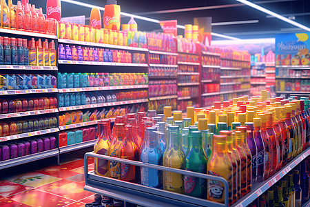 五彩斑斓的超市饮料架图片