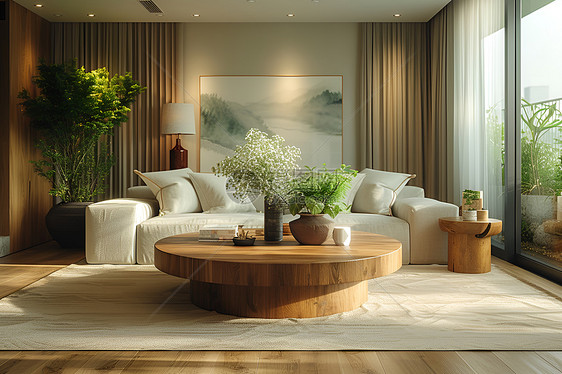 木质极简风格设计的客厅图片