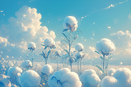 天空蓝的棉花田图片