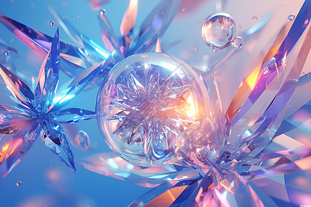 玻璃球中的梦幻花朵图片