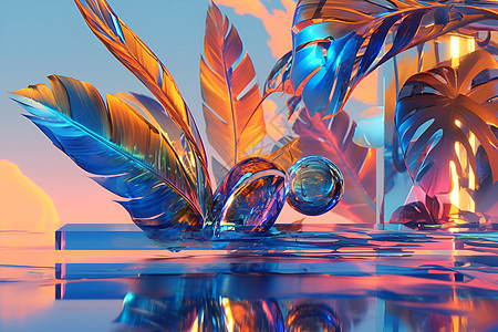 水中飘浮的玻璃花束图片