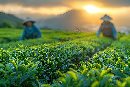 日出茶园背景