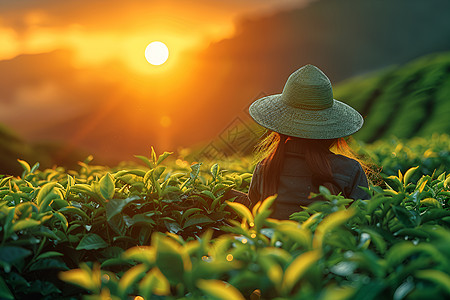 采茶宁静的茶园背景