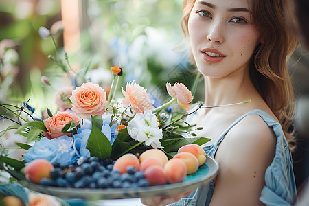 鲜花和女子图片