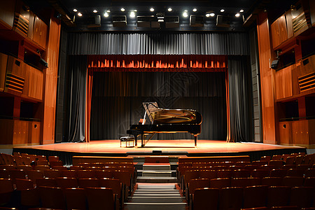 钢琴舞台演奏大厅里的钢琴背景