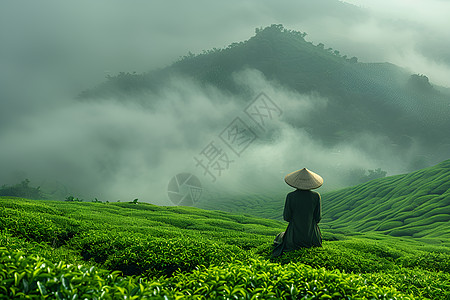 田野茶园里的采茶工背景