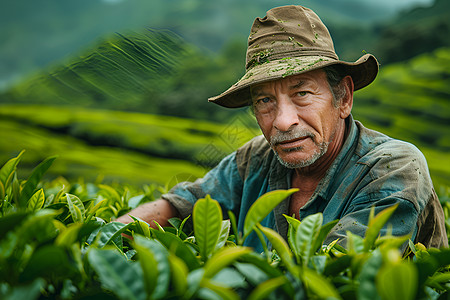 茶园中经验丰富的工人图片