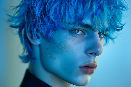 蓝发的男模魅力男性高清图片