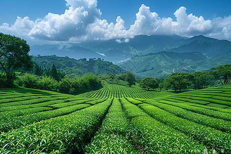 云雾茶园蓝天下的茶园背景