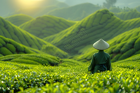 举牌的人清晨的采茶人背景