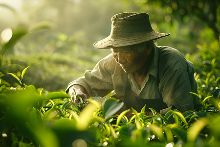 茶园中的采茶人图片