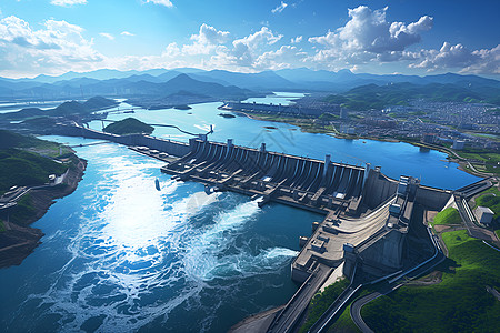 巨型水电站水力发电厂云高清图片