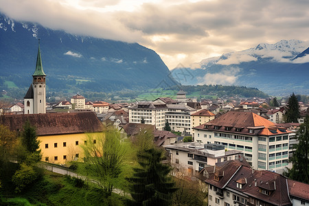 瑞士山城云中城市图片