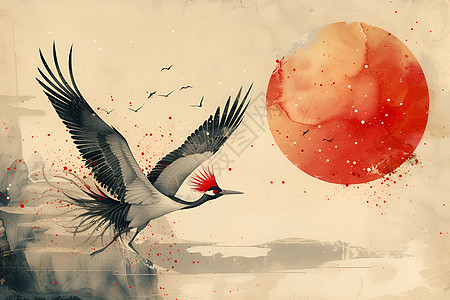 翱翔的红冠鹤图片