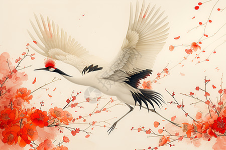 空中翱翔的红冠鹤背景图片