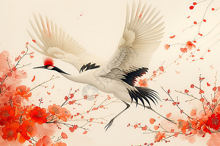 空中翱翔的红冠鹤图片