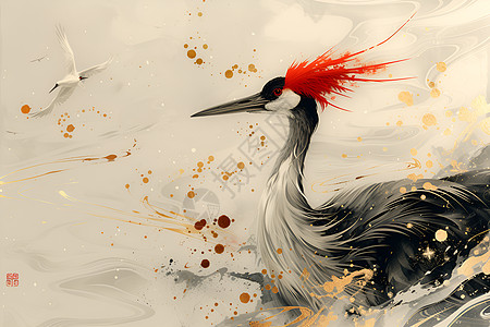 尊贵的红冠鹤背景图片