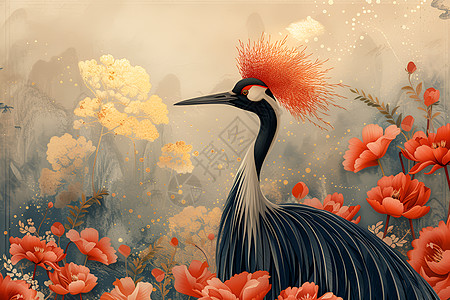 风中翩翩的红冠鹤图片