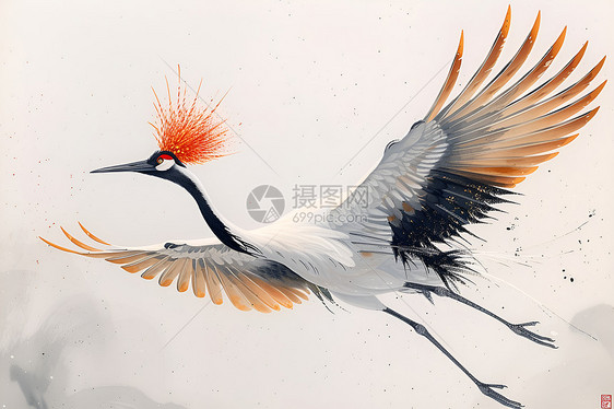 一只飞翔的红冠鹤图片
