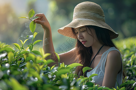 采茶中的美人背景