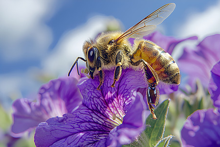 风机叶片牵牛花上的蜜蜂背景