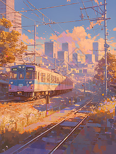 蓝天下的火车轨道图片