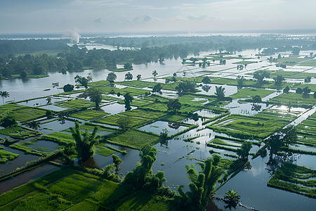 淹没农田中的水稻图片