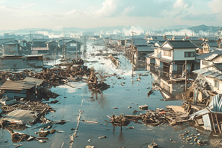 洪水灾害水浸小镇背景