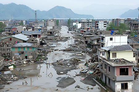 洪水中被摧毁的城镇图片