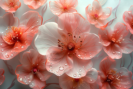 水滴点缀的粉色花朵图片