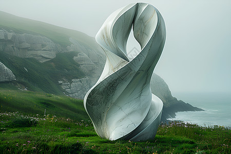 草地间的岩石雕塑背景图片