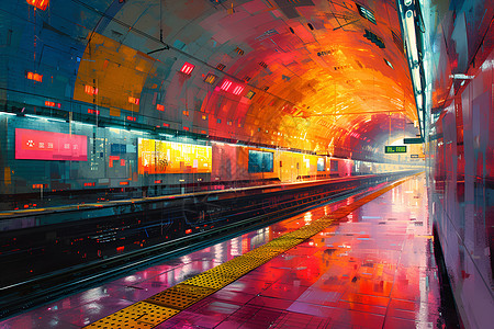 火车隧道里的霓虹灯图片