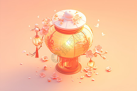 中国灯笼和花瓣背景图片