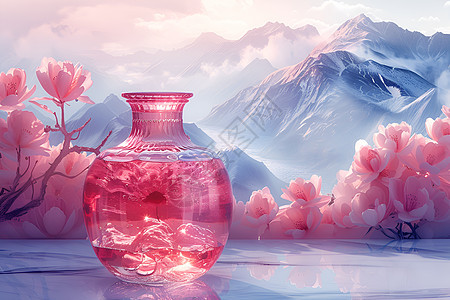 透明的粉色花瓶图片