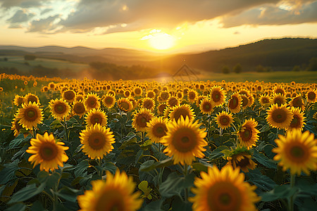 金色夕阳映射下的向日葵背景图片