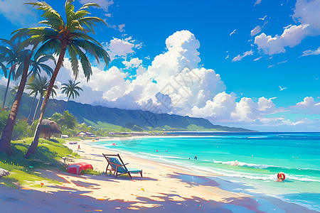 夏日浪漫海滩景色背景图片