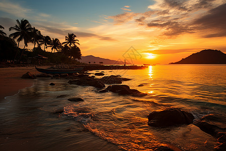 夕阳下的海岸图片