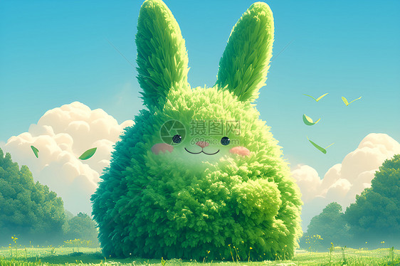 蓝天下的绿兔子图片