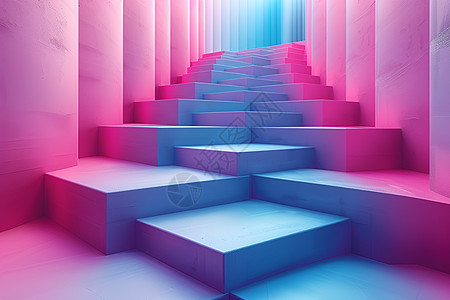 蓝粉色渐变楼梯图片