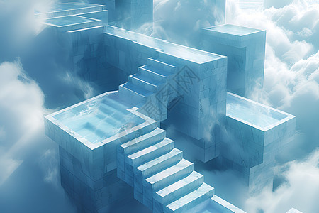 云海里的阶梯迷宫图片