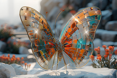雪地上的玻璃蝴蝶图片