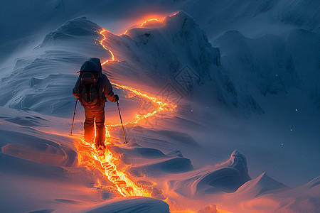 极地熔岩中前行的人图片