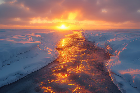 夕阳下的北极海湾图片
