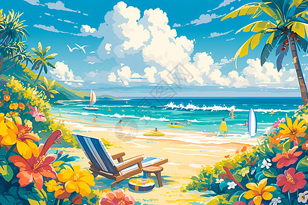 夏日沙滩仙境背景图片